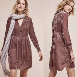 Anthropologie Holding Horses Mauve Crushed Velvet Dress Size Small NWT